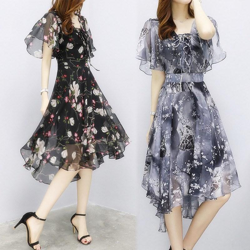Robe florale en mousseline de soie pour femme, tendances 2026, nouveauté, élégante, col en V, manches courtes, style coréen, robe d'été, vêtements féminins