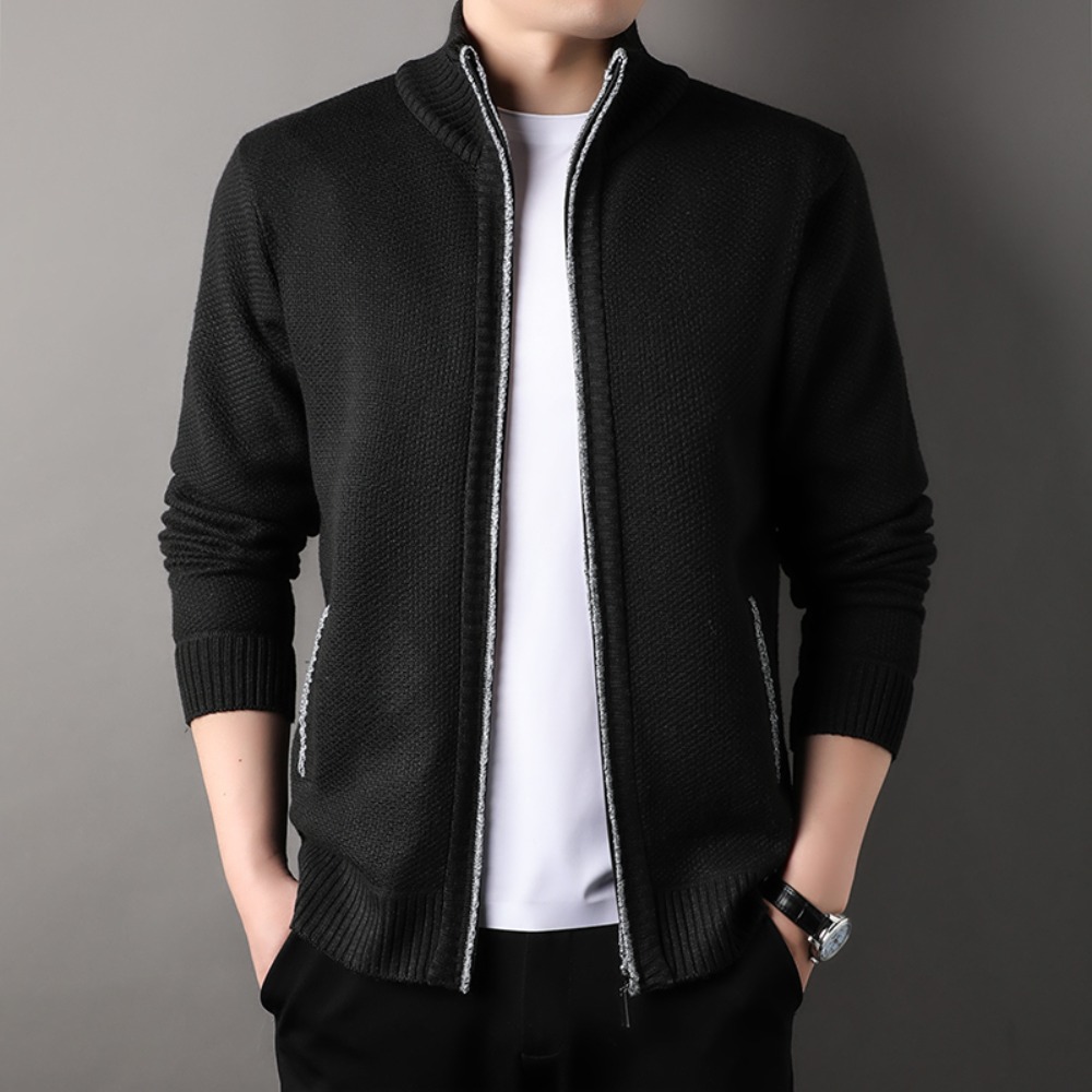 Pull en tricot à col montant pour hommes, nouveau Cardigan coréen Slim, couleur unie, veste automne hiver