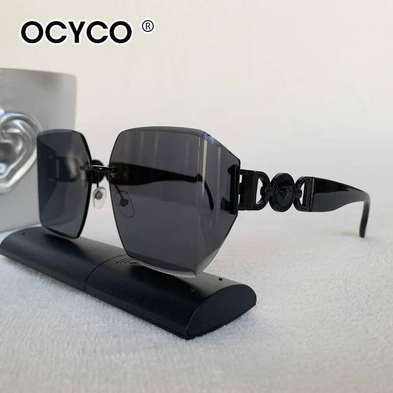 Steampunk – lunettes de soleil carrées sans bords pour hommes et femmes, marque de luxe de styliste en métal, nuances incurvées élégantes, UV400, 2025