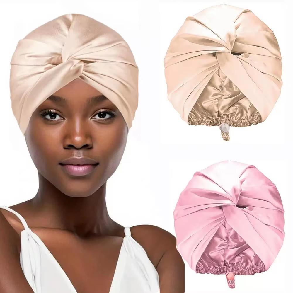 Bonnet en soie pour femmes endormies, Bonnet de cheveux en Satin, Bonnet de nuit, écharpe enveloppante pour cheveux bouclés avec bandeau à nouer, Turban en soie solide