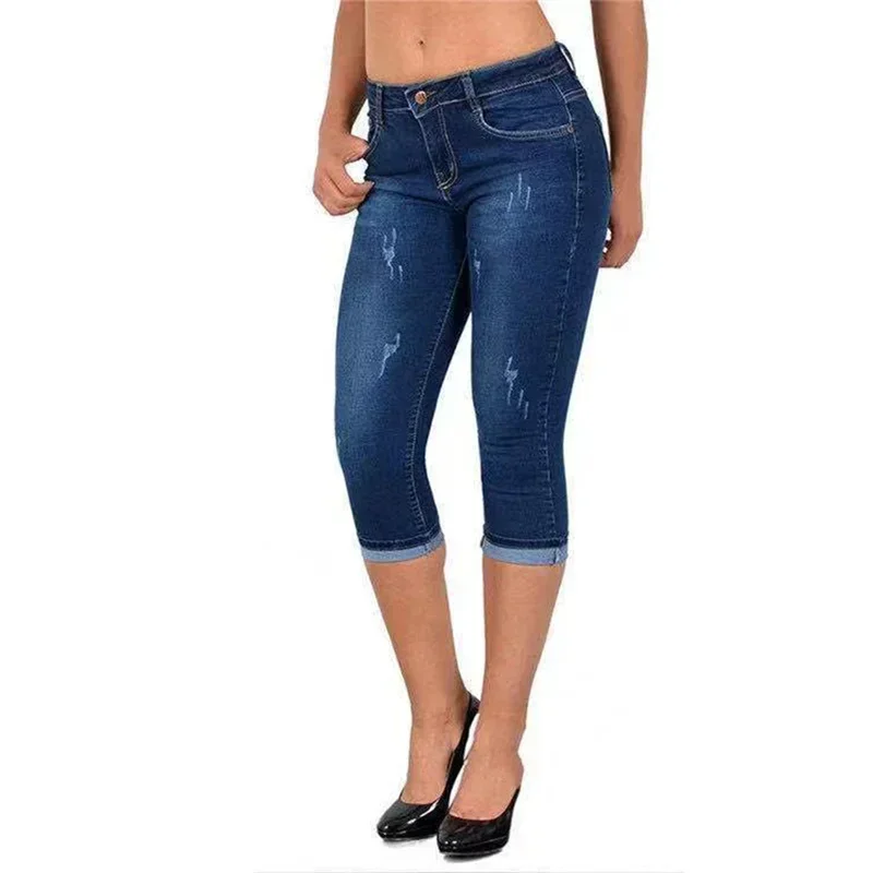 Jean crayon slim pour femme, style simple, décoration aux rayures, pantalon sept-quarts, 03/Décontracté, bouton Piedmont, denim