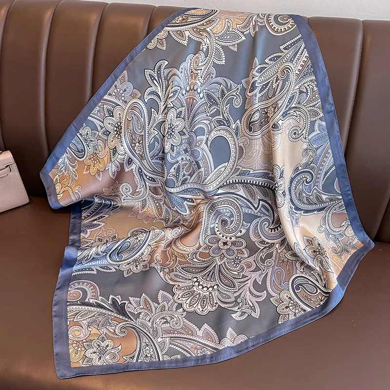 InjSatin-Foulard Carré Imprimé de Luxe pour Femme, Foulard de Cou, Bandana de Tête, Petit Hijab, 70cm
