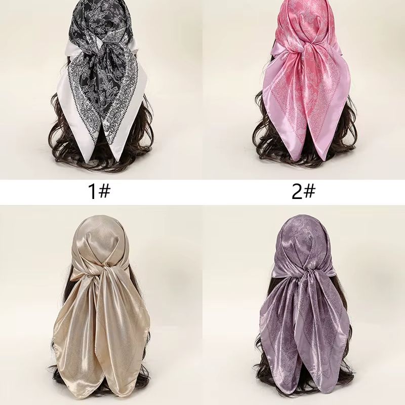 Hijab carré en satin de soie imprimé pour femmes, foulard de mode musulmane, style rock, foulard islamique doux, 90*90cm