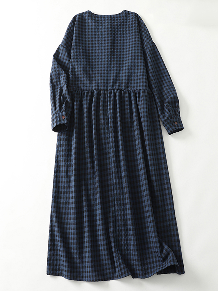 Robes en coton à carreaux vintage pour femmes, manches longues, amples, décontractées, pour le bureau, vêtements élégants, printemps automne 2026