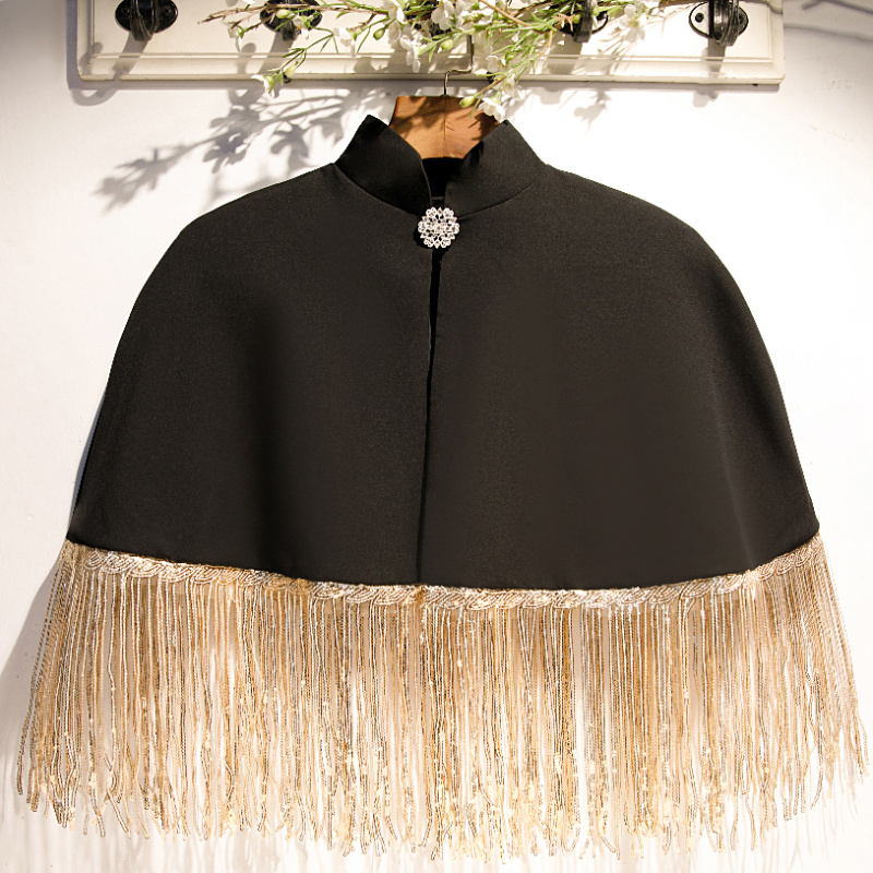 Everak-Châle en dentelle pour femme, Pashmina à pampilles dorées, crème solaire, noir, documents d'abonnés, printemps, été, R2508