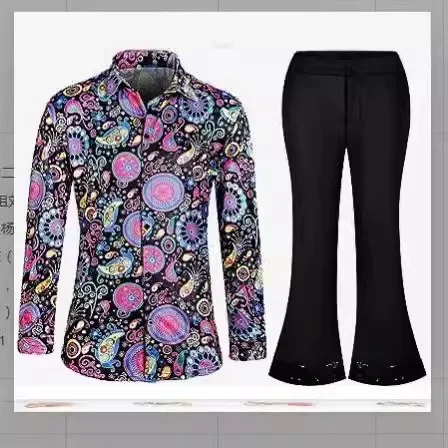 Costume d'halloween Hippie des années 60 et 70, pantalon à paillettes, chemise, hauts, bas de cloche, pantalon évasé pour hommes, tenue brillante de danse Disco pour chanteur