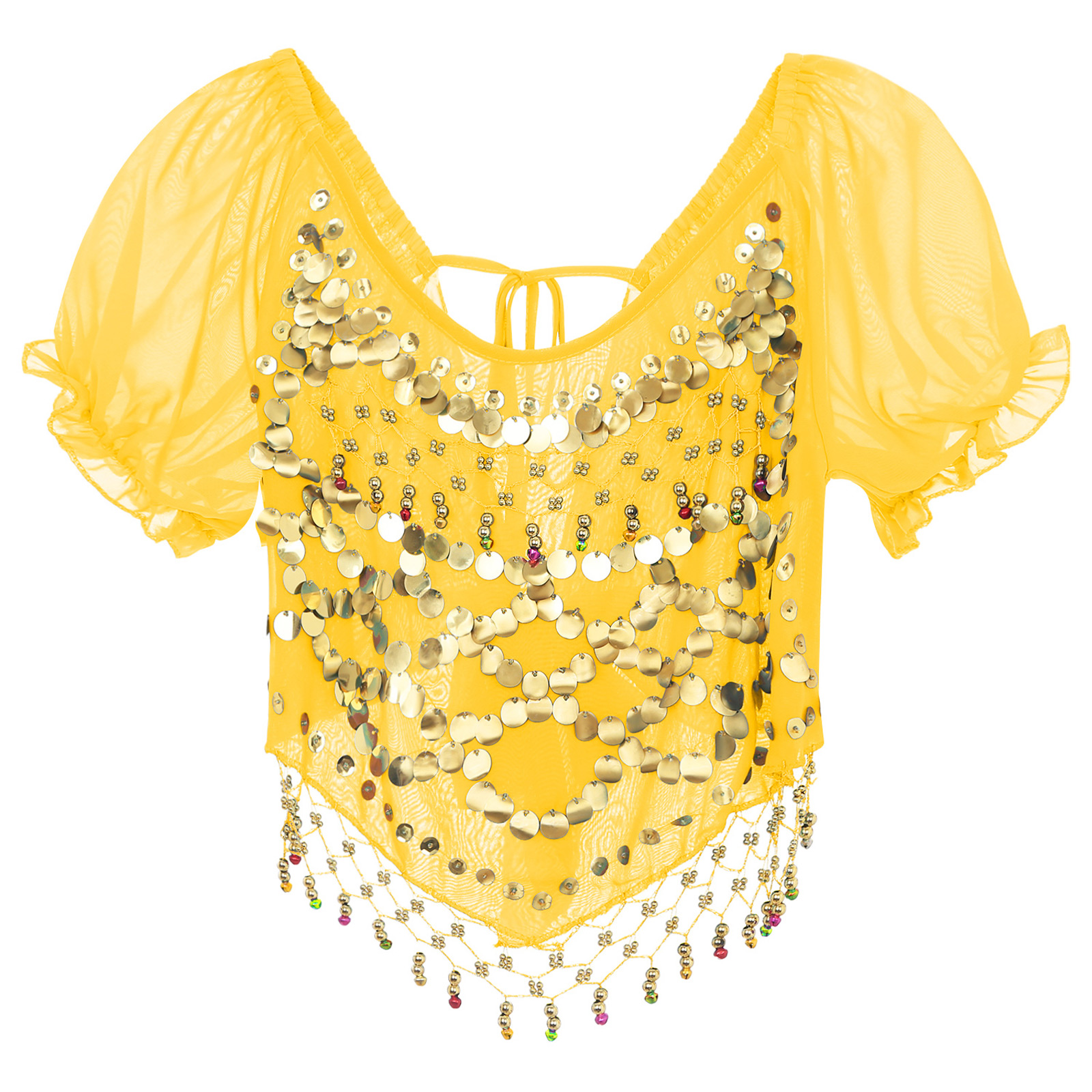 Costumes de danse du ventre à paillettes pour femmes, Bellyylene, ourlet irrégulier perlé en plastique, haut court, dos à lacets, vêtements financièrement