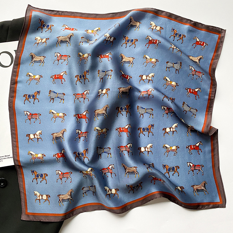 Écharpe de cou de marque de luxe pour femmes, écharpes de tête de cheval imprimées, écharpes de cheveux pour dame, écharpes de bureau, châles bandana carrés, injPresidency, 100%