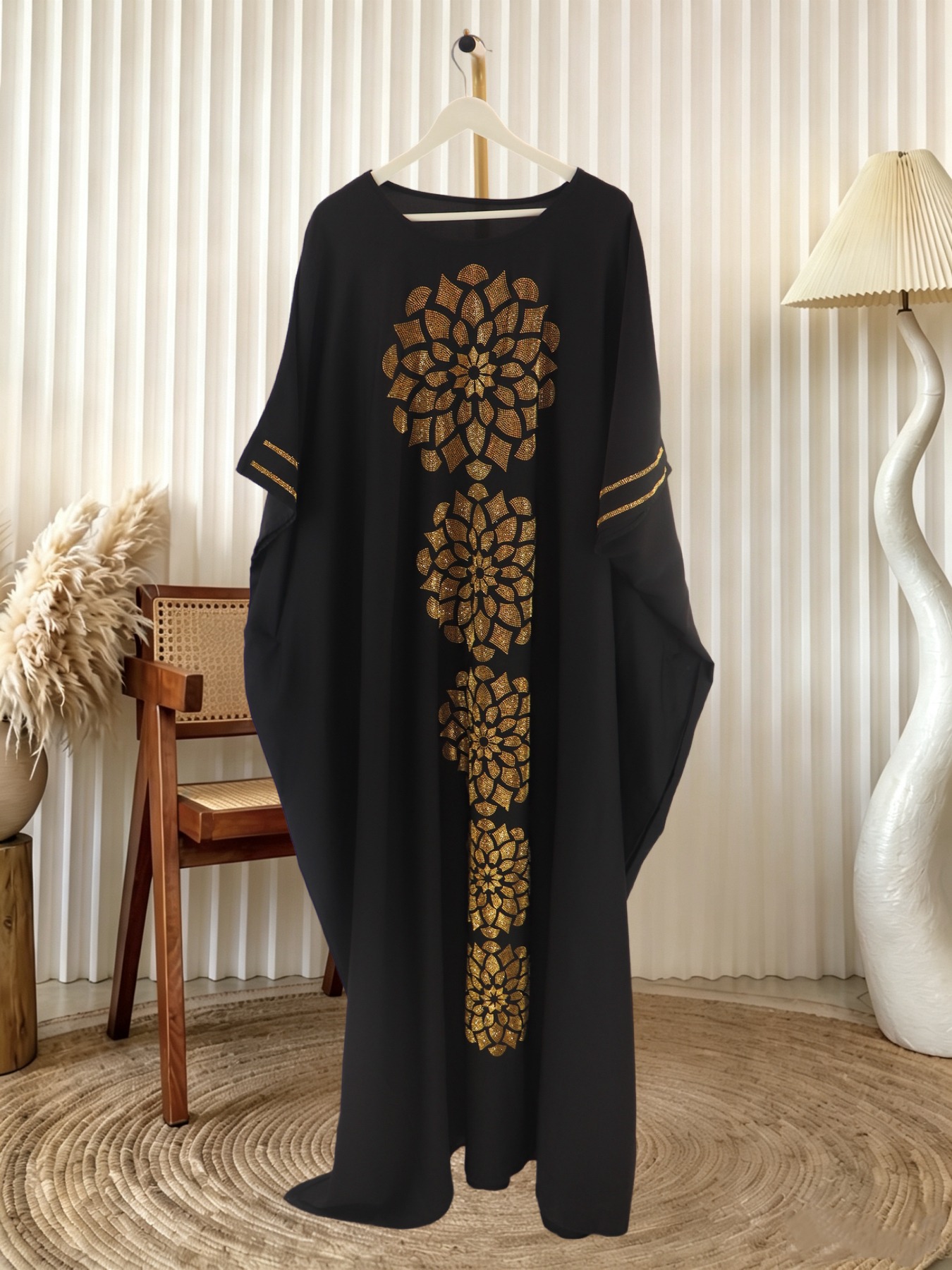 Tenue pour femmes musulmanes grande taille, robe traditionnelle du Moyen-Orient, abaya avec foulard assorti, imprimé africain avec strass