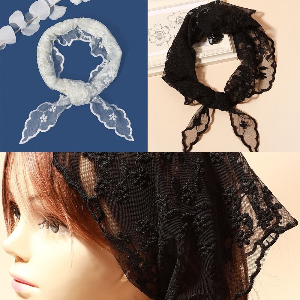 Écharpe triangulaire en dentelle ajourée tendance, bandeau pour cheveux, foulard de poignet, foulard de tête, foulard triangulaire charmant pour femme et fille