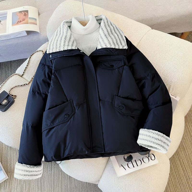 Veste Parkas à col à revers pour Femme, manteau court rembourré en coton, à la mode, manches longues, vêtements d'extérieur bouffants, automne hiver