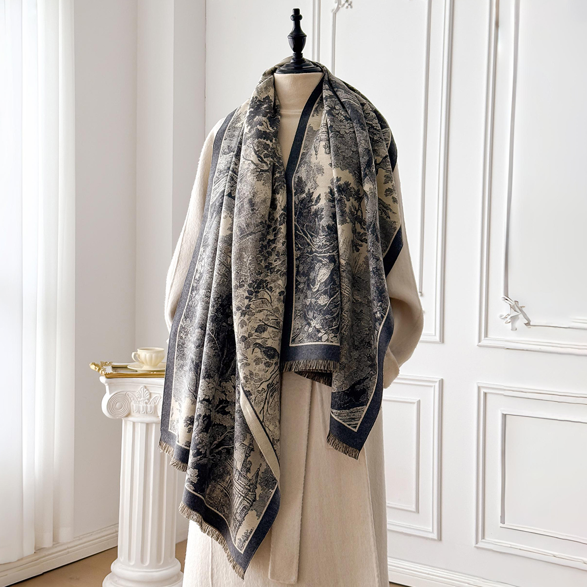 Élégant Style rétro femmes Double face paysage imprimé cachemire écharpe hiver chaud Pashmina châle Foulard Poncho