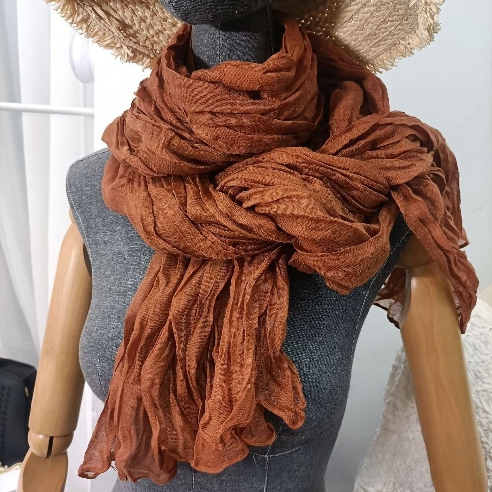 Écharpe polyvalente en coton et lin vintage, plissée et imprimée, de marque de luxe rétro, longue écharpe châle pour le printemps, l'automne et l'hiver
