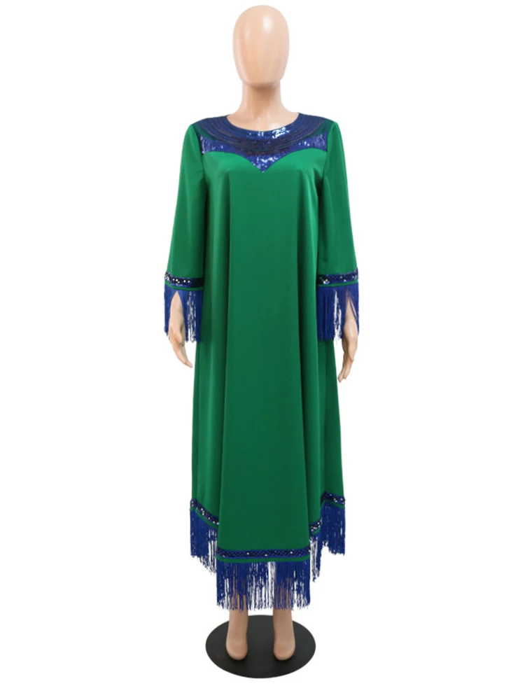 Robe marocaine à paillettes pour femme, abaya musulmane à pampilles, robe de soirée, caftan vert, vêtements de fête, mode éducative, Eid Ramadan, Jalabiya