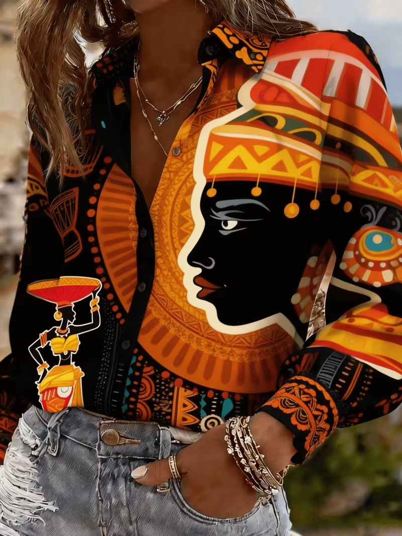 Chemisier ample décontracté imprimé pour femme, style ethnique africain, collection Printemps-Été