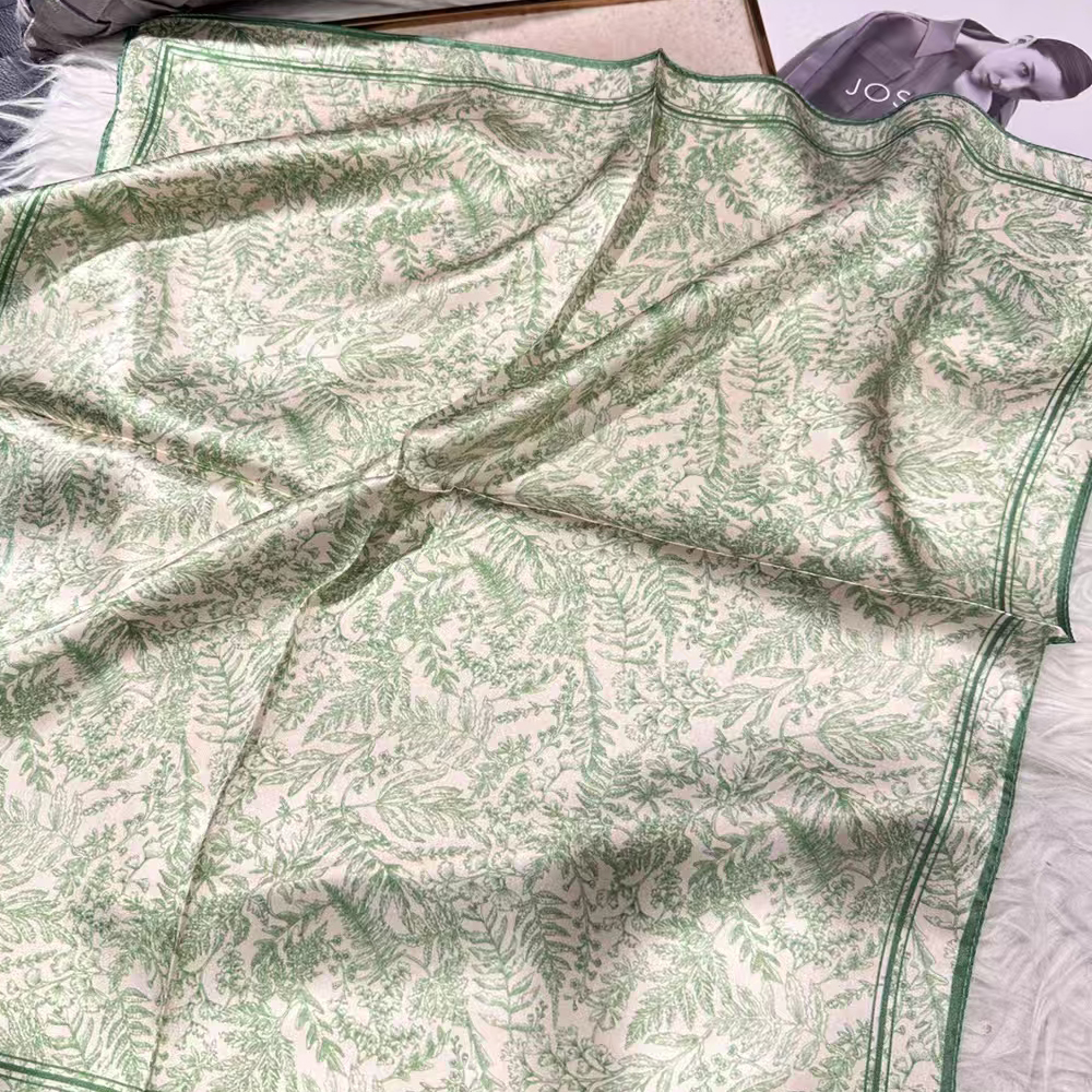 Écharpe en soie de mûrier 100% verte pour femme, foulard pour cheveux, printemps automne, élégante, motif floral, petite écharpe carrée en soie, cache-cou