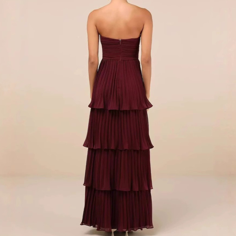 Robe de Soirée Élégante et Chic pour Femme, Couleur Unie, Bustier, Plissée Superposée, Sexy, Nouvelle Collection 2026, Design Raffiné, Robes Longues