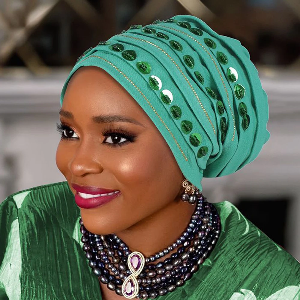 Nouveau diamants Turban casquette pour femmes musulman Hijab Bonnet foulard Nigeria Geles chapeau de mariage africain Auto Gele chapeaux tête enveloppement