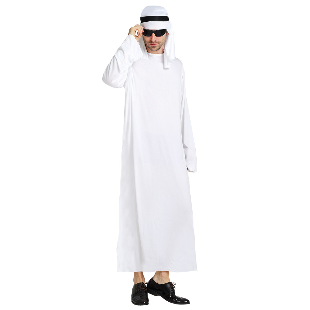 Ensemble Robe et Foulard Arabe des Émirats Arabes Unis pour Hommes, Costume de Cosplay Moyen-Oriental, Vêtements Musulmans de Dubaï, Combinaison Blanche Ample, Costumes Abaya