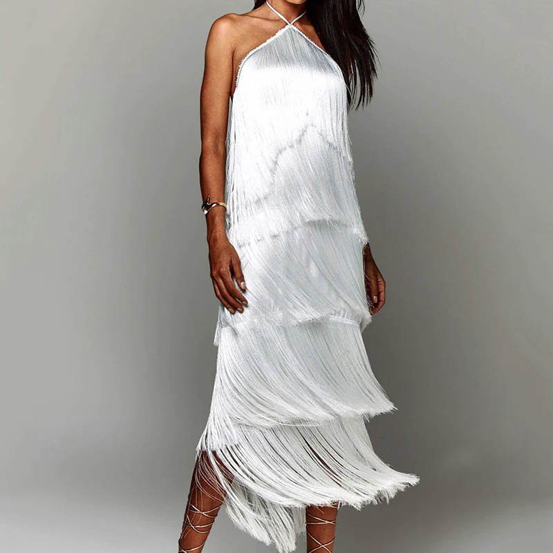 Robe de soirée Chic pour femmes, couleur métallique, Sexy, col licou, à lacets, élégante, dos nu, sans manches, superposée, Slim