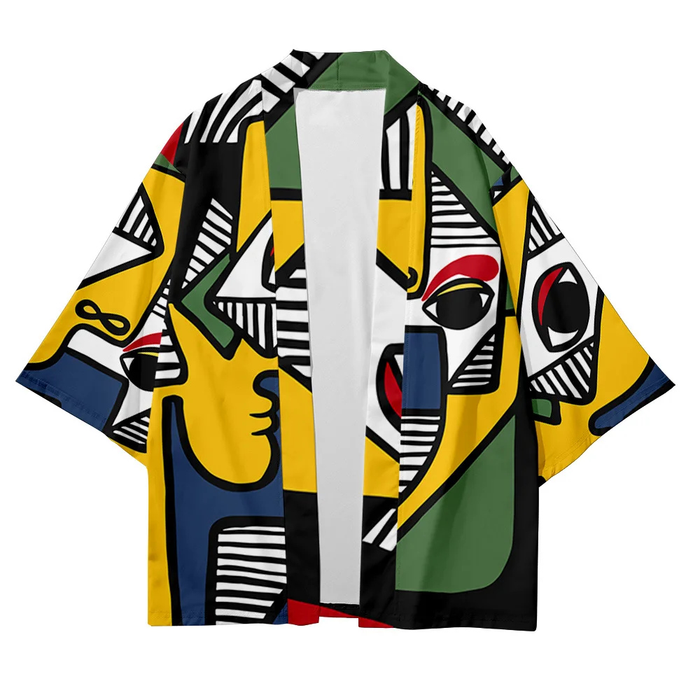 Kimono japonais pour hommes et femmes, éléments d'art traditionnel, manteau ample et fin, cardigan kimono asiatique