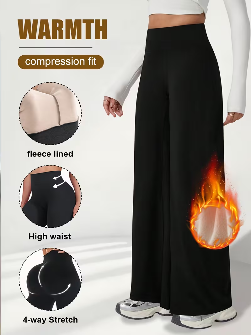 Pantalon à jambes larges en peluche chaud hiver pantalon droit taille haute ski en plein air Jogging ou exercice hiver pantalons et capris pour femmes