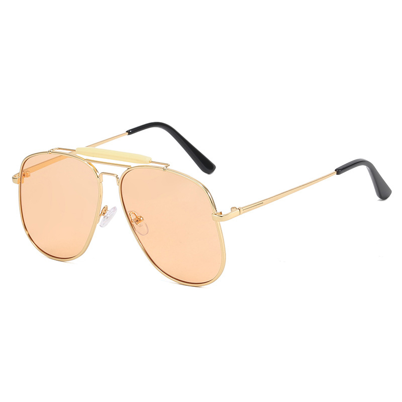 Lunettes de soleil pilote à monture métallique pour femmes, Double pont, Champagne, luxe, carrées, claires, surdimensionnées