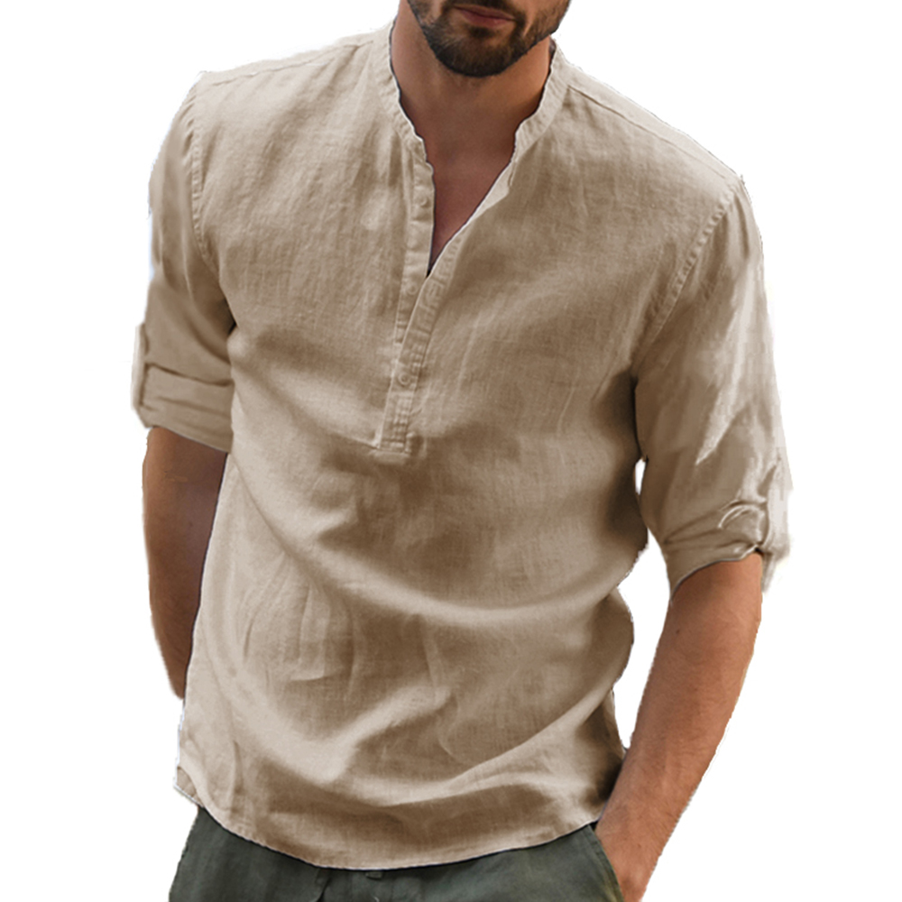 KB nouveaux hommes blouse décontractée coton lin chemise hauts amples à manches longues t-shirt printemps automne décontracté beaux hommes chemises