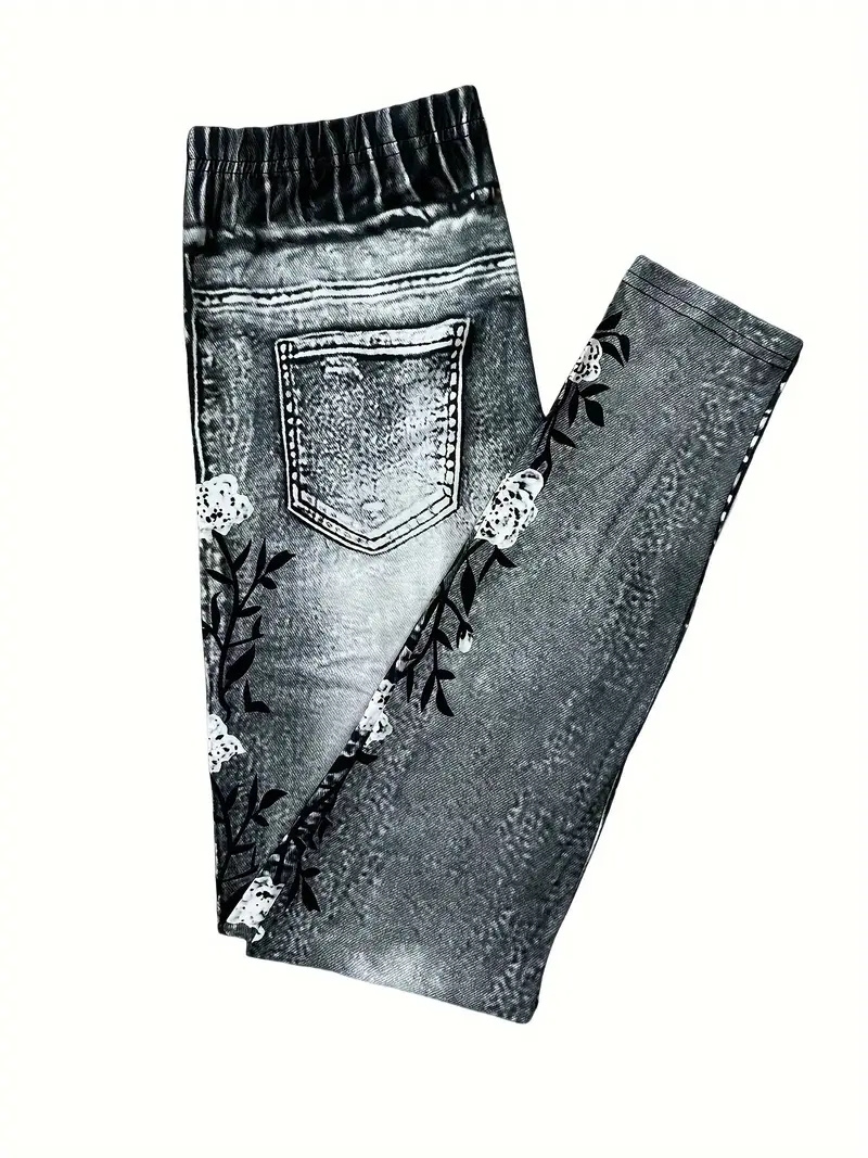 Leggings élégants en faux denim imprimé pour femmes, mode printemps-automne