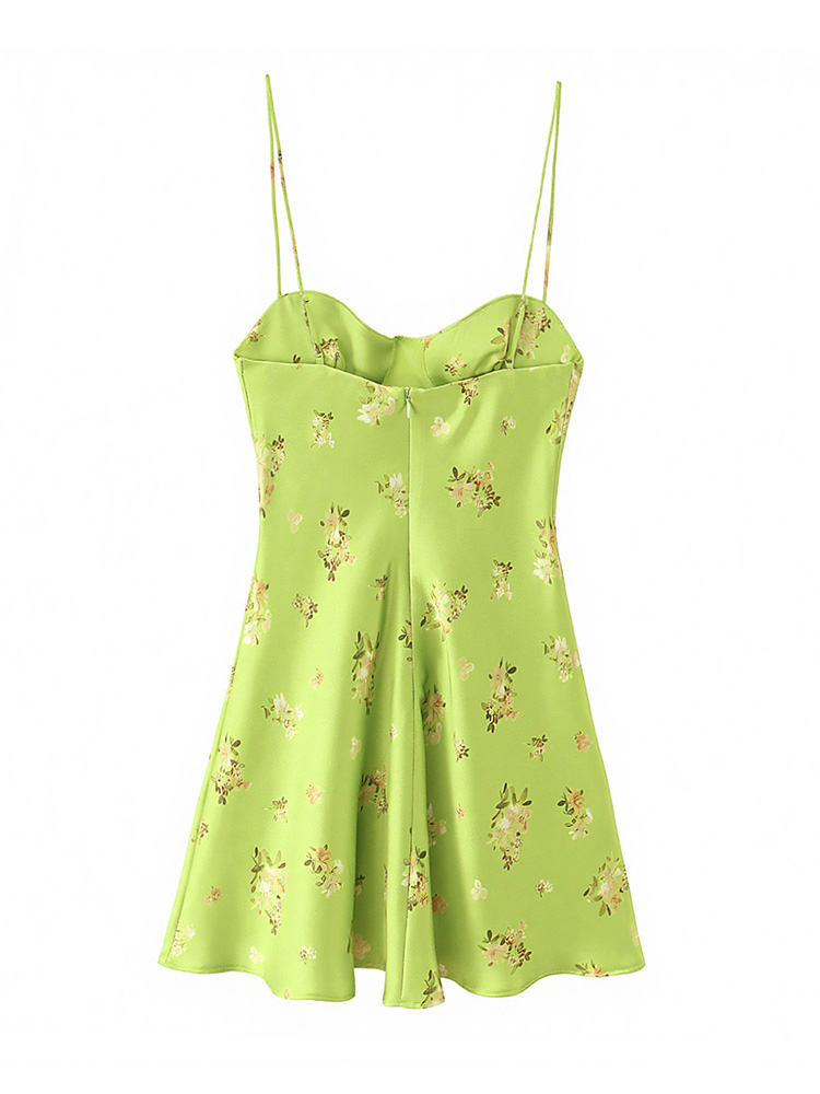 HH Nouvelle Robe Mini Sans Manches en Soie Satinée à Imprimé Floral pour Femme, Robe à Bretelles Sexy pour l'Été et les Vacances à la Plage