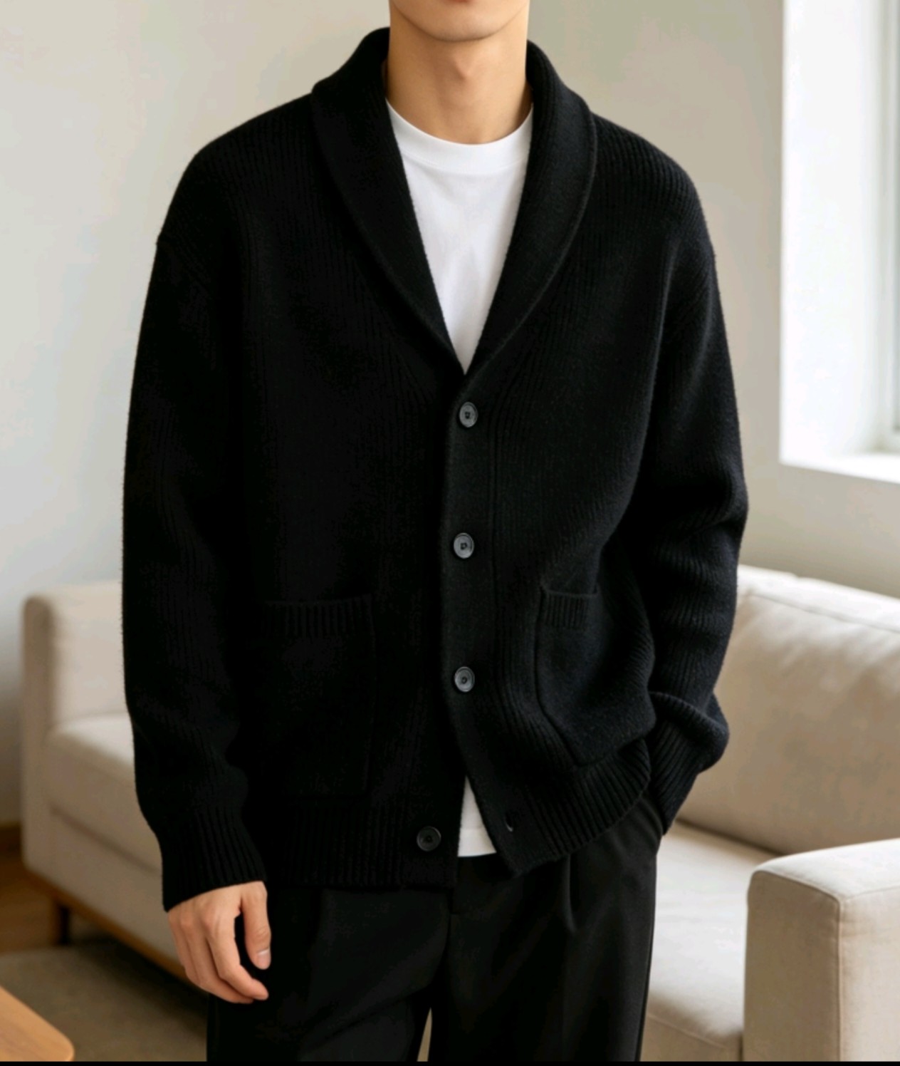 Cardigan tricoté pour homme 2026 à col châle et 3 boutons, pull décontracté léger, tissu doux et respirant, veste ample style vintage