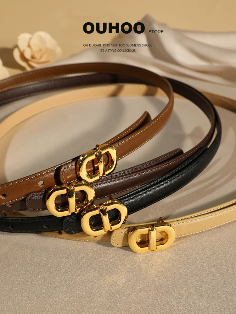 Ceinture fine en cuir élégante pour femme, ceinture de taille fine tendance avec boucle dorée, ceinture de créateur tendance pour robes, jeans et pantalons