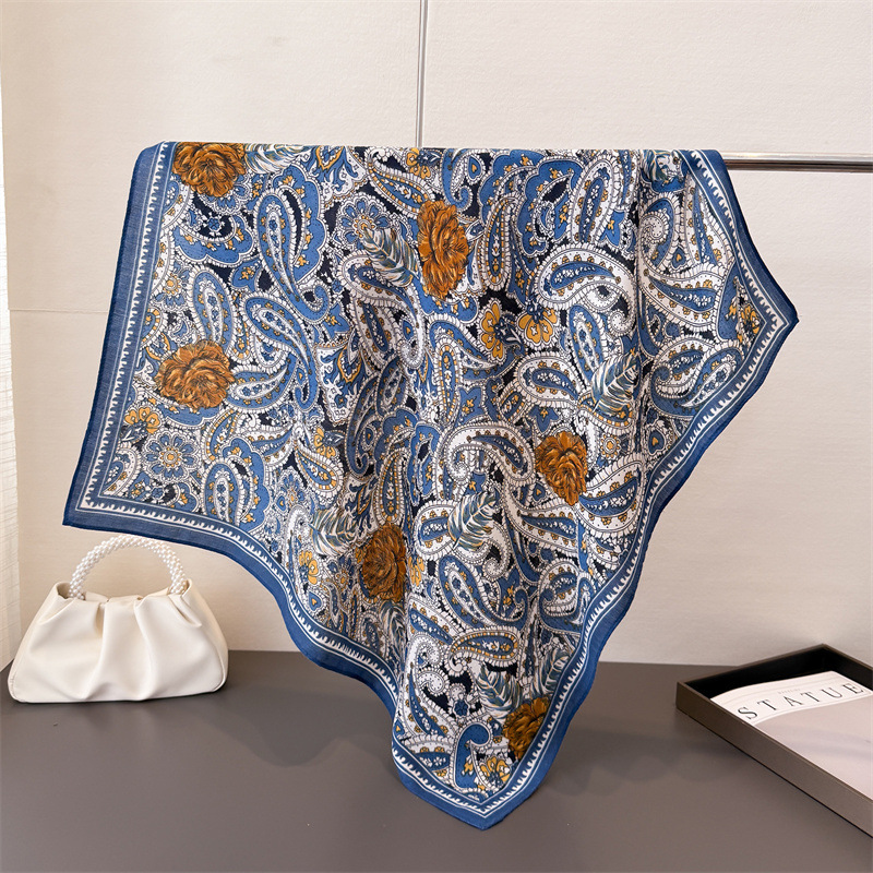 Foulard carré doux pour femmes, 65x65cm, décoration de luxe, imprimé Paisley, sensation de coton, Foulard chaud, Bandana, cravate de cou