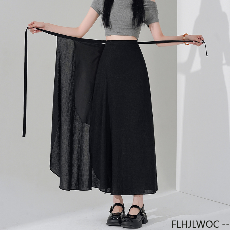 Vêtements coréens chics pour femmes, Robe d'été mignonne et douce pour filles, couleur unie, Date de vacances, taille haute, rétro, Vintage, jupe portefeuille une pièce à lacets