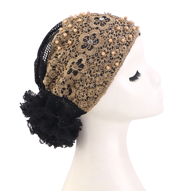 Nouveau élégant dentelle brodée florale perlée Turban chapeau musulman chimio casquette islamique chapeaux Bonnet prêt à porter femme bandeau