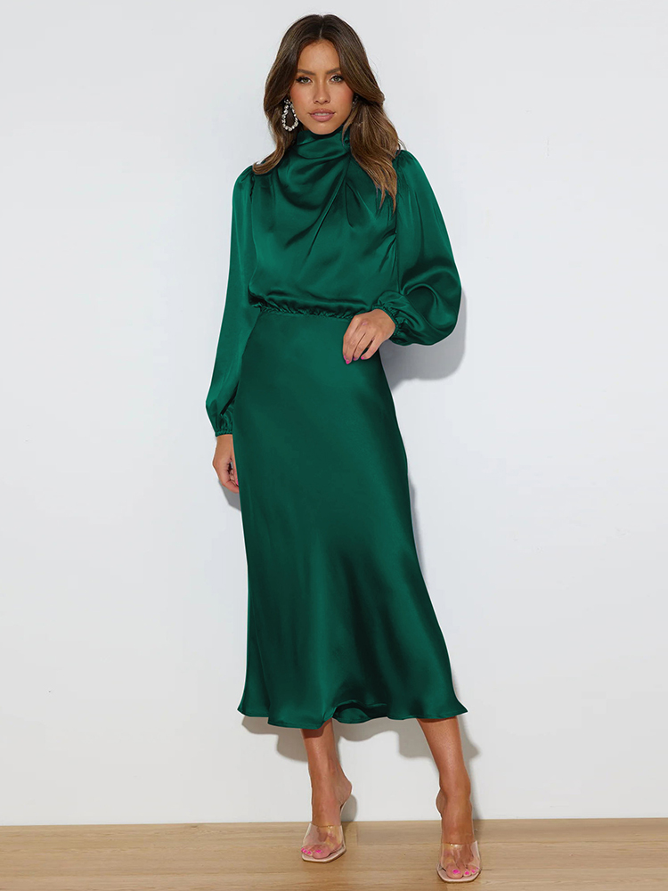 Robe de soirée en Satin à manches longues pour femmes, haut de gamme, élégante, vêtements de fête, robes de célébrités, nouvelle collection printemps été