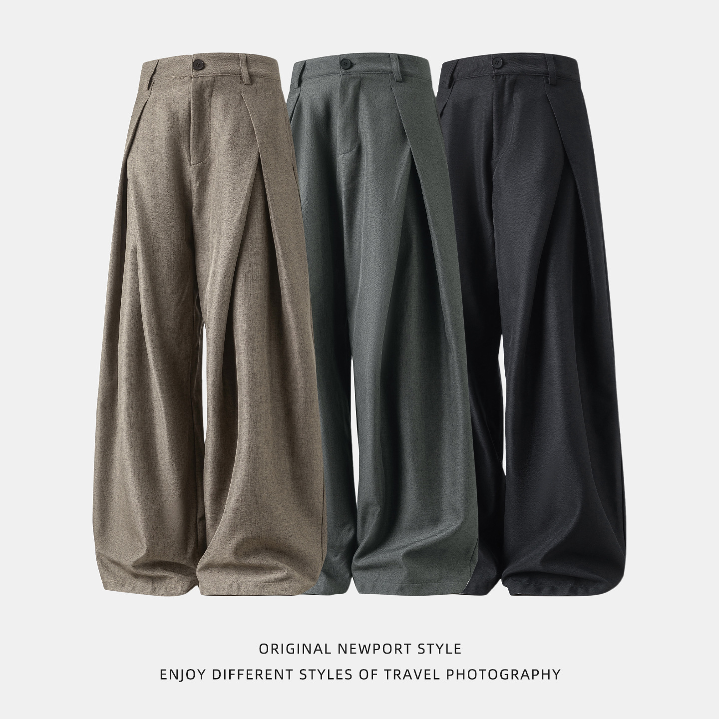 Pantalon décontracté de Style coréen pour hommes, couleur unie, boutons plissés, Design Streerwaer, jambe droite et large, bas ample