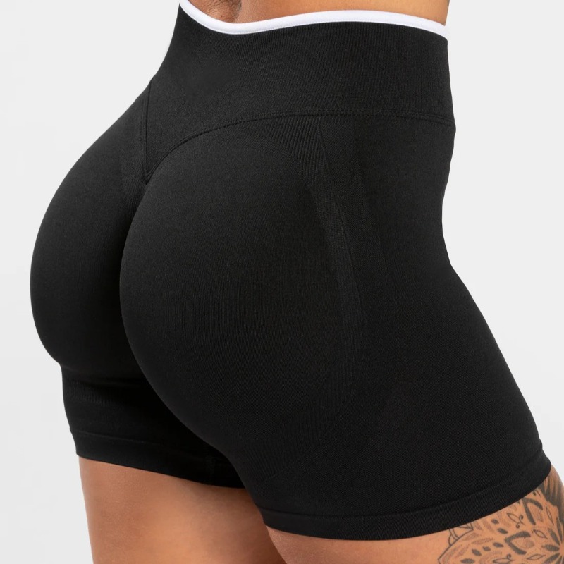 Shorts de yoga sans couture à blocs de couleur et bordure blanche pour femme, taille haute, effet push-up, pour l'entraînement, la gym et la course, à porter seul ou comme legging