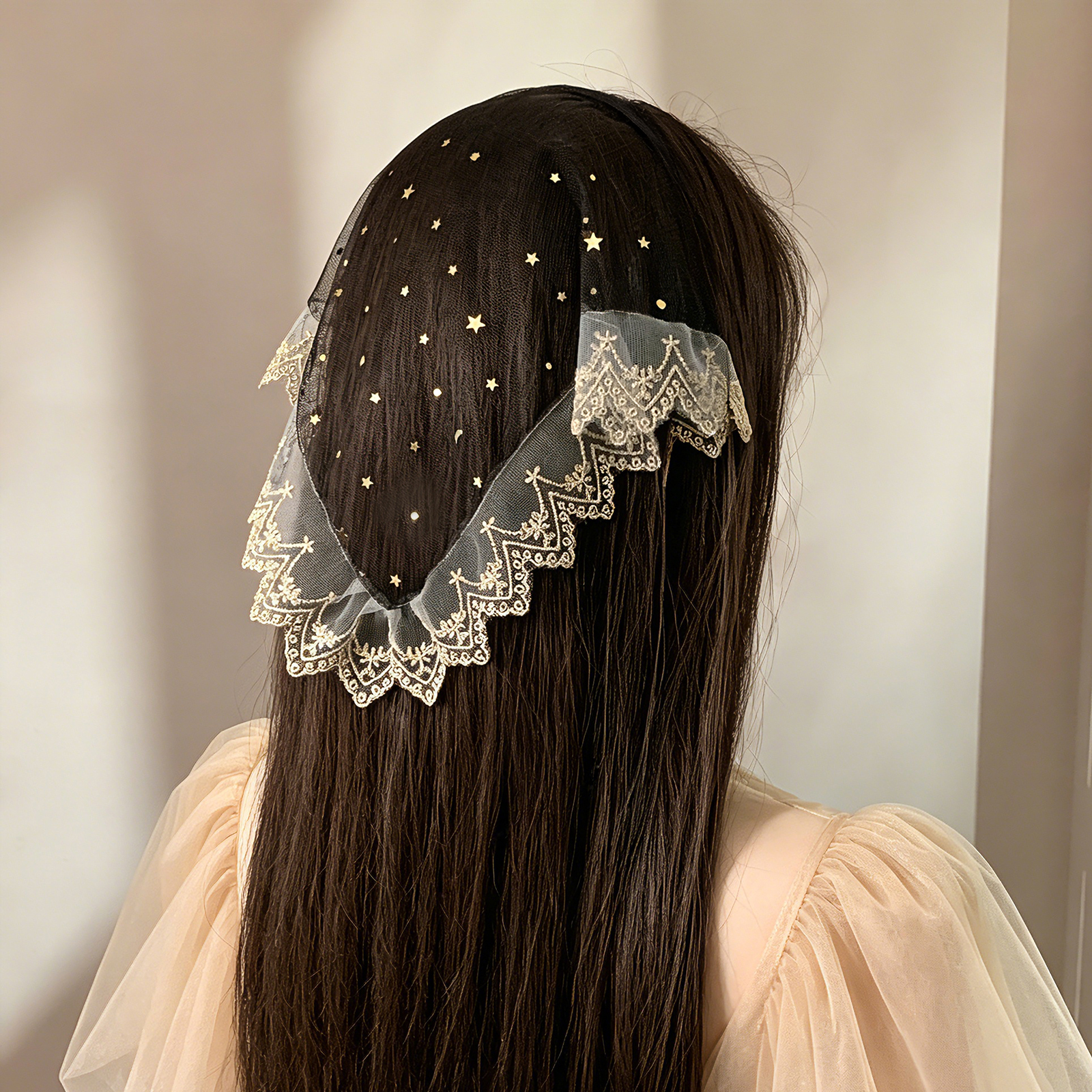 Serre-tête en tulle noir français, foulard triangulaire en dentelle, bandeau de style rural, nouveau foulard et accessoire pour cheveux 2026 SA155