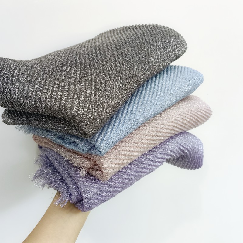 Écharpe plissée en coton froissé pour femmes, Long silencieux froissé, châle froissé, Hijab, fil doré scintillant, musulman
