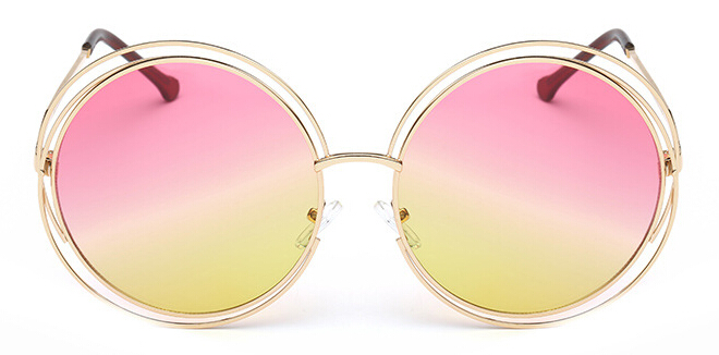 Lunettes de soleil vintage rondes, grandes, à verres surdimensionnés, pour femmes, de marque, avec monture en métal, lunettes de soleil pour dames, style rétro cool