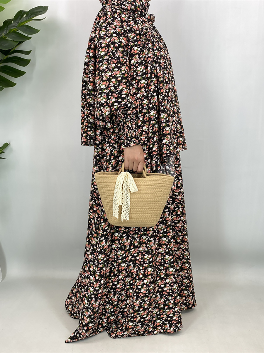 Ramadan Eid Floral Khimar Abaya dubaï femmes musulmanes Robe avec foulard Kebaya Robe Caftan Marocain Femme musulmane Islam caftan