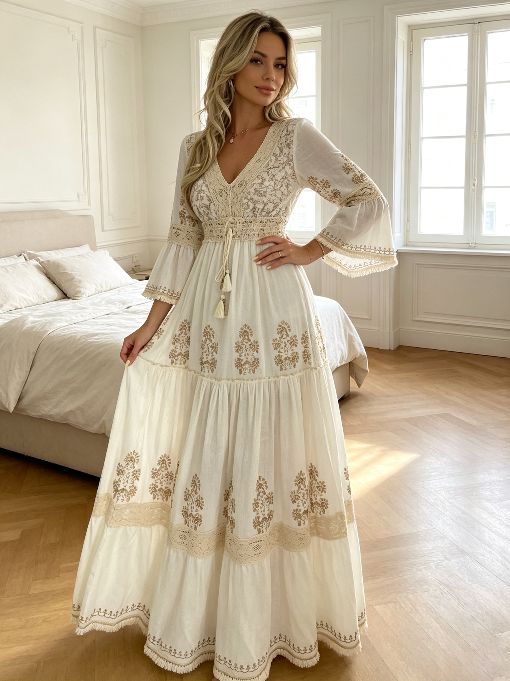 Robe longue femme 2026, imprimé floral bohème, col en V, pour l'été, robe de plage fluide, élégante, vintage, pour les vacances