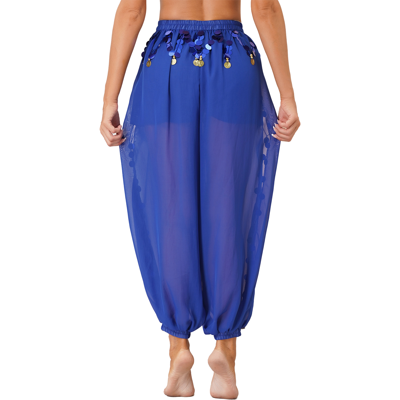 Costume de brevdu Ventre pour Femme, Pantalon Lanterne à Monnaie, Paillettes Fendues sur le Côté, Sarouel Brcorporelle, Costume Arabe d'Halloween, FjphtalCostume