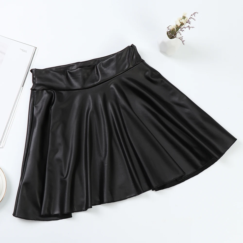 Demi-jupe texturée en Faux cuir taille haute pour femmes, jupe trapèze polyvalente et basique, jupe parapluie, Mini jupe Sexy et Slim