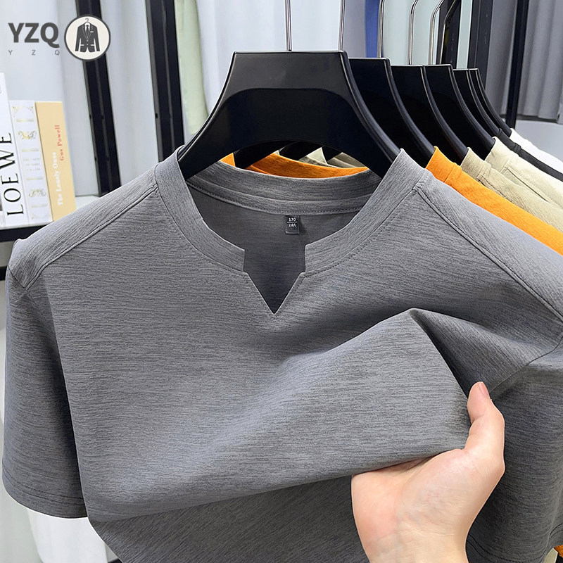 T-Shirt coréen à manches courtes et col en v pour hommes, couleur unie, décontracté, mode, confortable, polyvalent, été