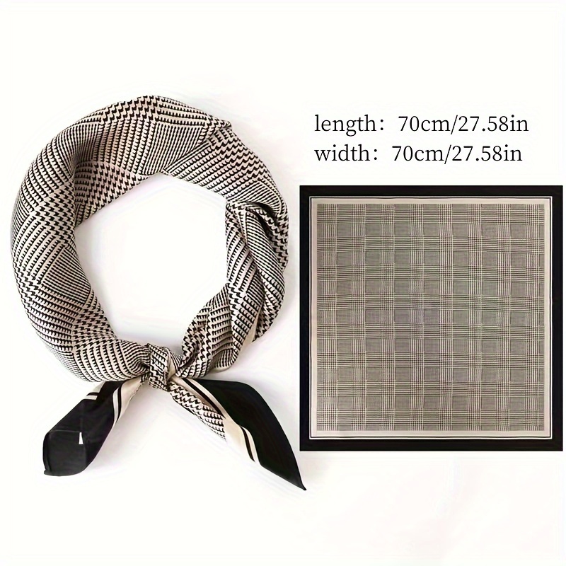 Foulard carré pied-de-poule noir et gris, 27,58 pouces, style Boho, sensation de soie fine, petit foulard décoratif professionnel pour femmes