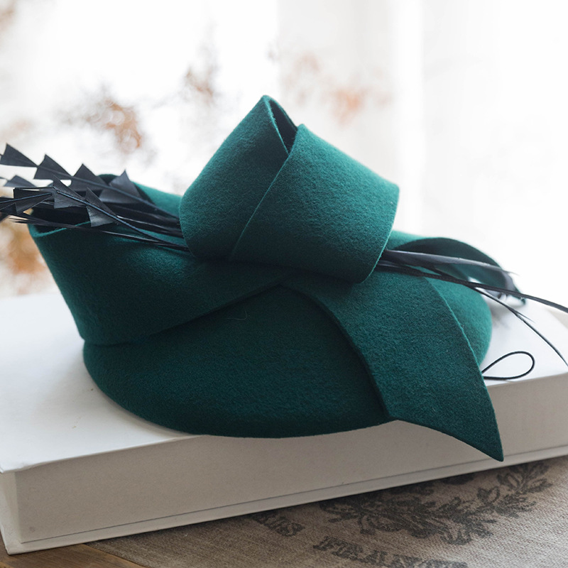 Béret en laine et cachemire pour femme, chapeau Fascinateur Ascot Derby pour la mariée, casquette de photographie chaude pour l'hiver, vêtements de sauna