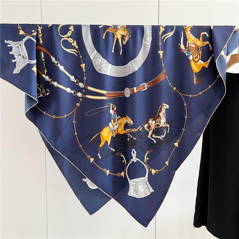 Foulard en soie de mûrier pour femmes, châles à bords roulés à la main, grandes écharpes carrées de luxe de styliste, décoration de cou pour vêtements, 135CM