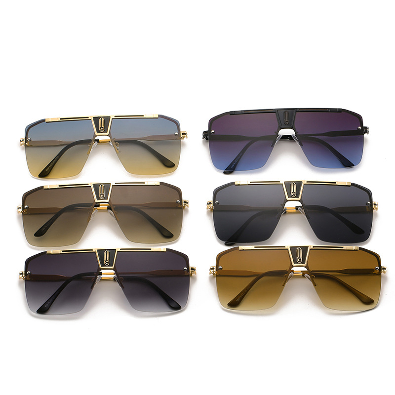 Lunettes de soleil aviateur classiques pour femmes et hommes, monture large vintage, style punk, marque de luxe, pour la conduite en extérieur, en métal, carrées